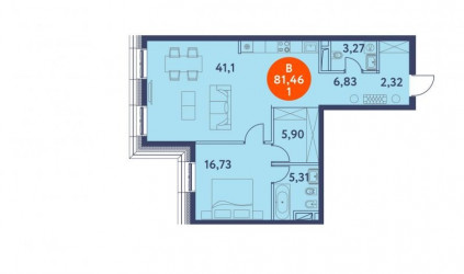 Двухкомнатная квартира 81.46 м²